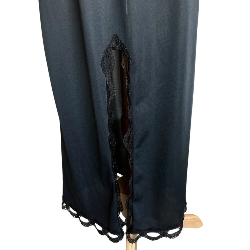 VTG‎ 70s Maxi Half Split Slip M Lace Trim Hem Romantic Goth Lace Coquette Fairy